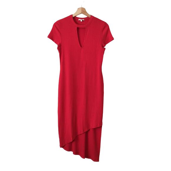 Skin Worldwide Red Ribbed Midi Dress Womens Pima Cotton Modal Fitted Bodycon 2 - Picture 2 of 10